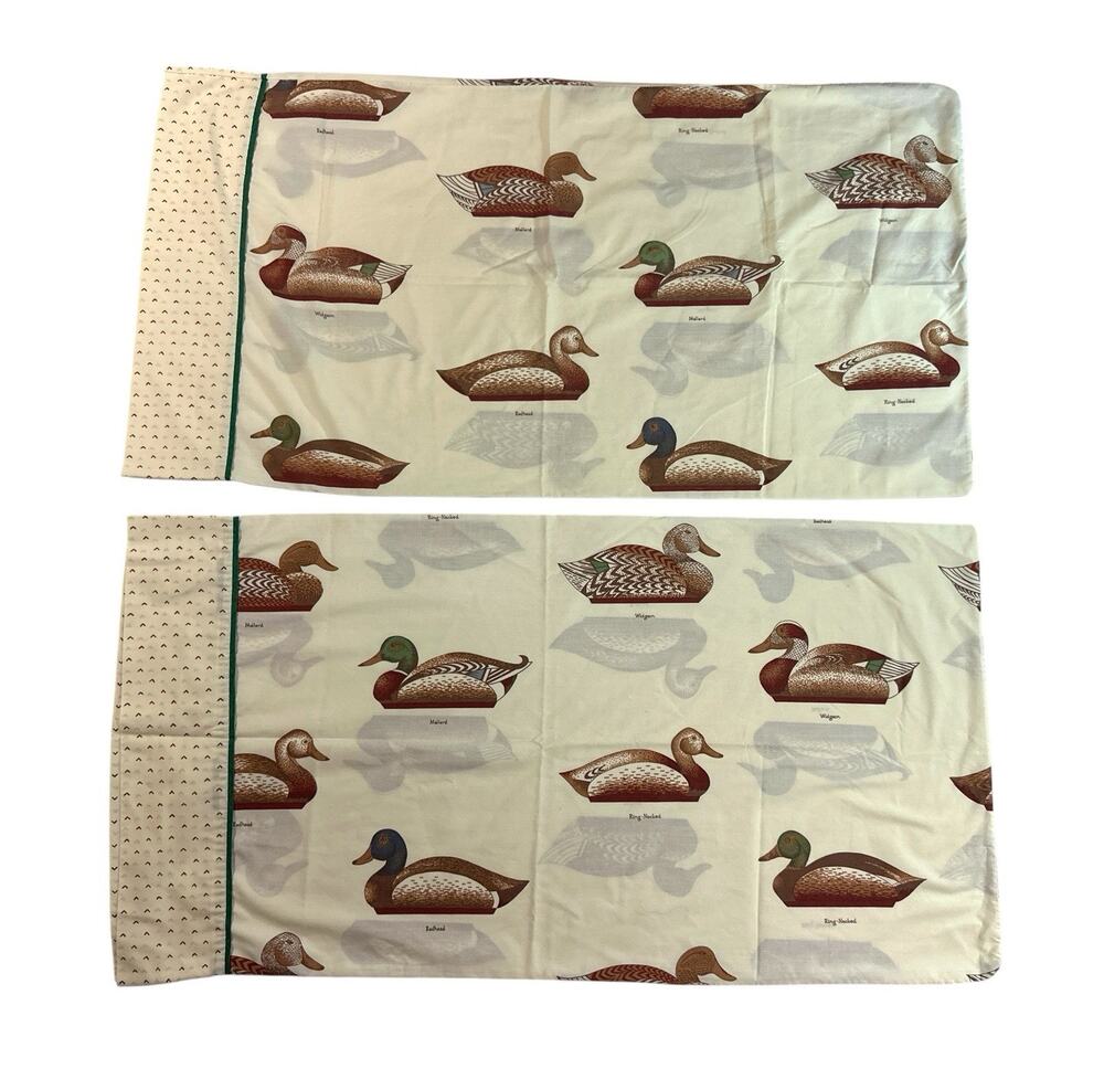 Vintage Fieldcrest King Pillowcases Duck Decoy Mallard Widgeon USA Set of 2